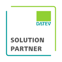 Bild mit Logo von DATEV und dem Schriftzug Solutionpartner